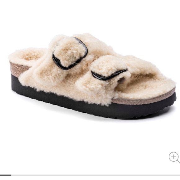 Birkenstock Papillio Arizona Big Buckle Teddy Shearling Plateau Slides Size 10 - Picture 1 of 12